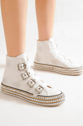 Beast Fashion Edgy Multi-Buckle Studded Platform Sneakers for Height & Comfort